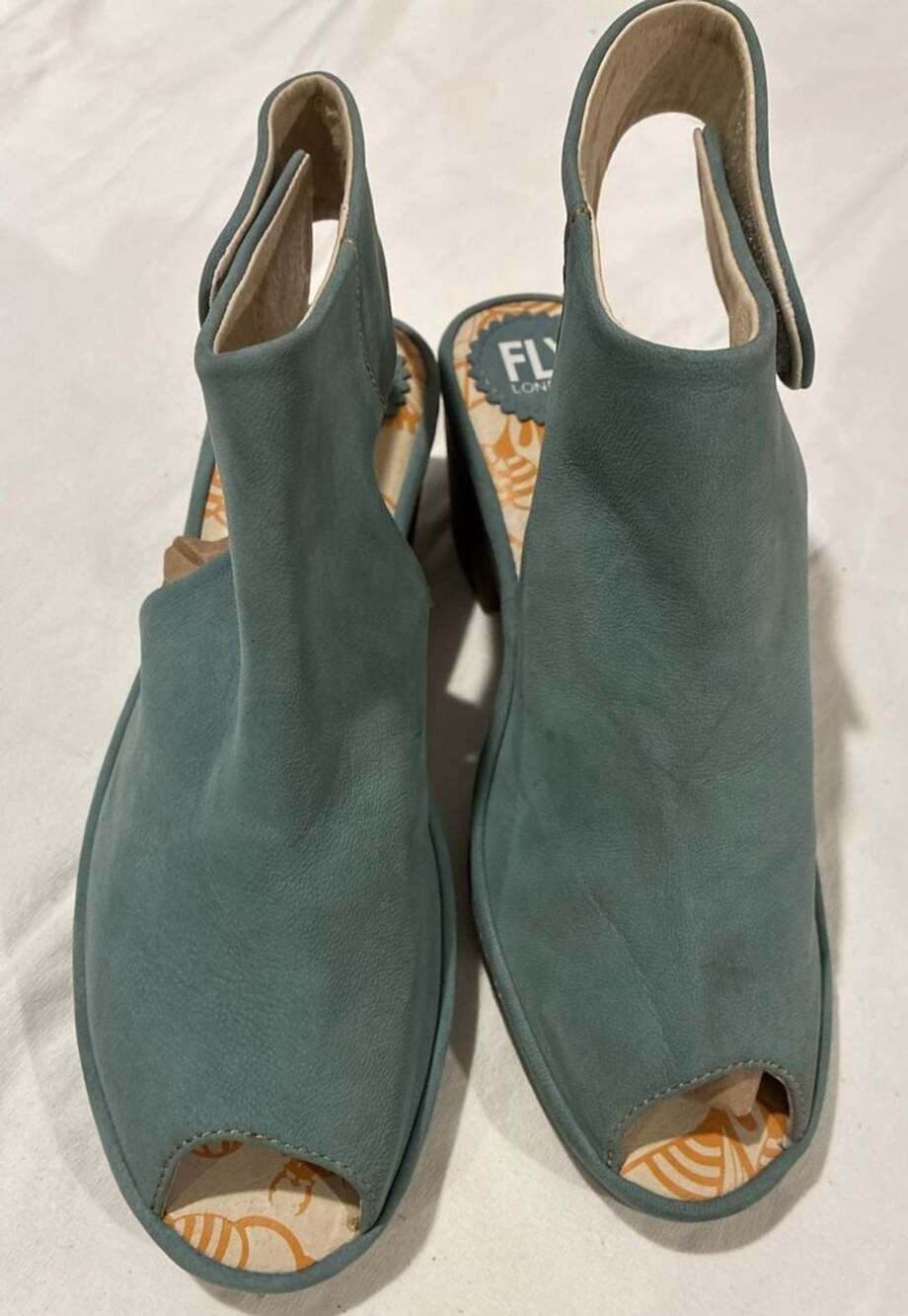 Fly London Wily Cupido Pale Blue Peep Toe Slingback Sandals Size 38